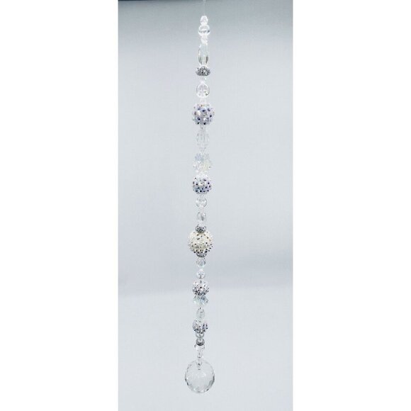 Beaded Suncatcher White & Clear Crystal Prism Hanging Patio Decor Yard Art - Picture 3 of 10